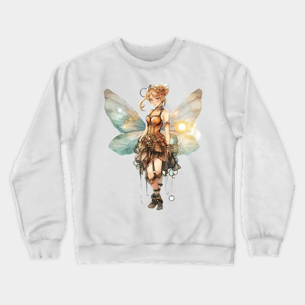 Watercolor Steampunk Fairy Girl #6 Crewneck Sweatshirt by Chromatic Fusion Studio